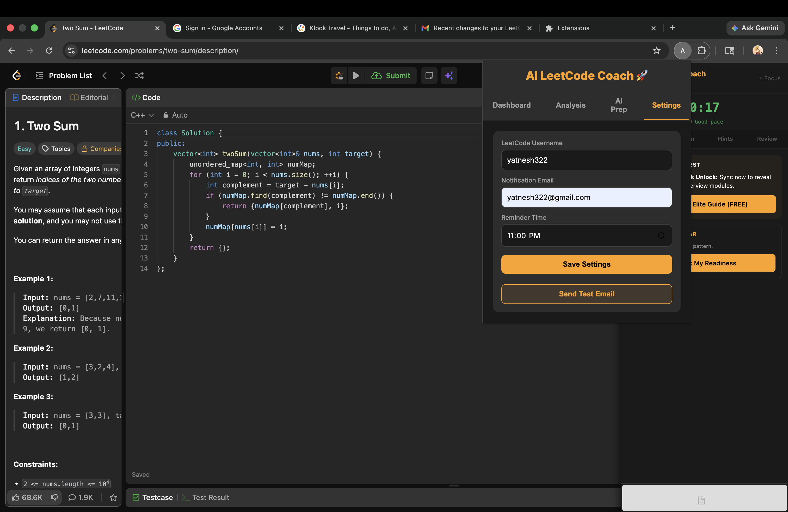AI LeetCode Coach Extension in Action